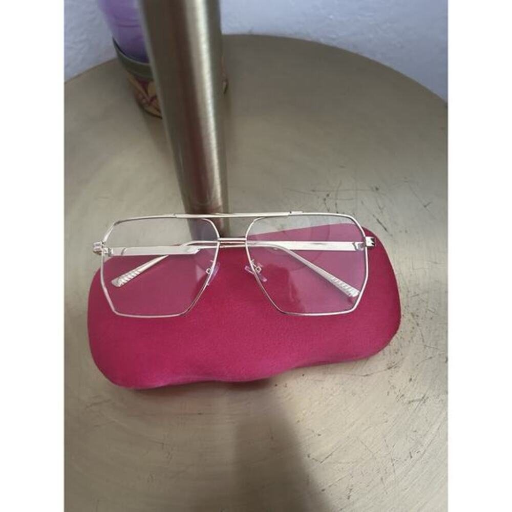 Gold Oversized Metal Frame Glases And Velvet Case Decorative Prescription